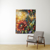 Rote Sonnenblume im Tal am Bach Wandteppich (Beispiel)