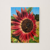 Rote Sonnenblume mit Biene Puzzle (Vertikal)