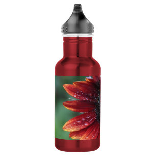 Rote Sonnenblume mit Regenfällen auf Petalen Edelstahlflasche