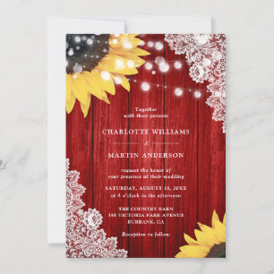Rote Sonnenblumen-Blumen-Spitze-Holz-Hochzeit Einladung