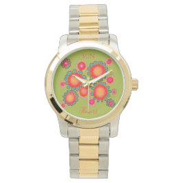 Rote Sonnenblumen Grüne Grafik Armbanduhr