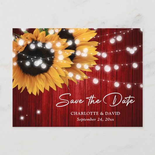Rote Sonnenblumen-Hochzeit Save The Date Postkarte (Vorderseite)