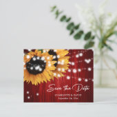 Rote Sonnenblumen-Hochzeit Save The Date Postkarte (Stehend Vorderseite)