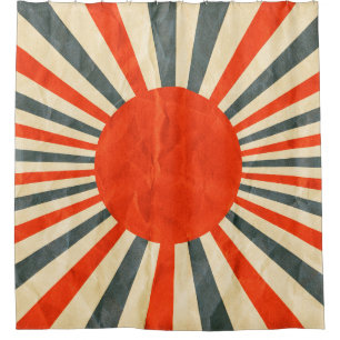 Rote Sonnenflagge auf Papiertextur, Retro-Vintager Duschvorhang