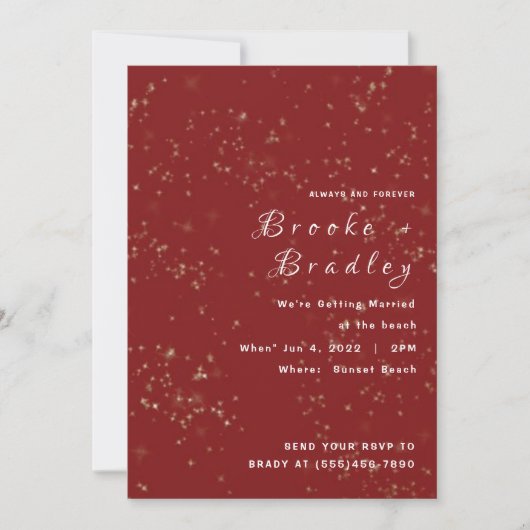 Rote Sparkle Glow Hochzeit Einladung (Vorderseite)