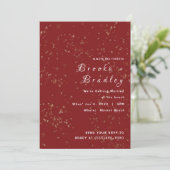Rote Sparkle Glow Hochzeit Einladung (Stehend Vorderseite)