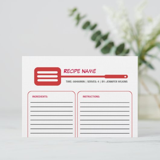 Rote Spatula Rezept Karte (Stehend Vorderseite)
