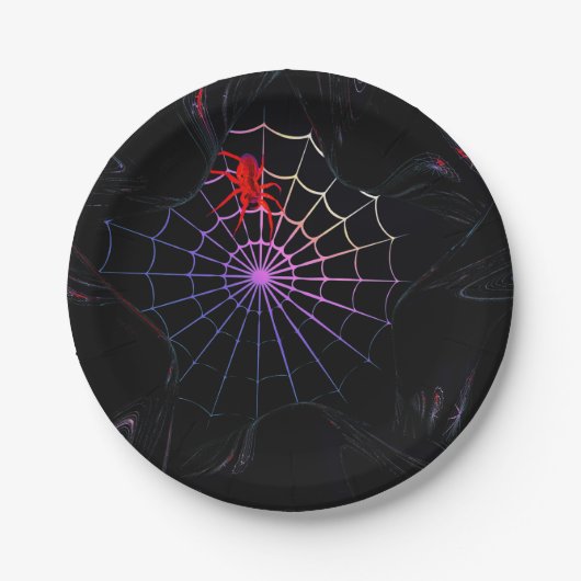 Rote Spinne in einem leuchtenden Netz Pappteller (Vorderseite)