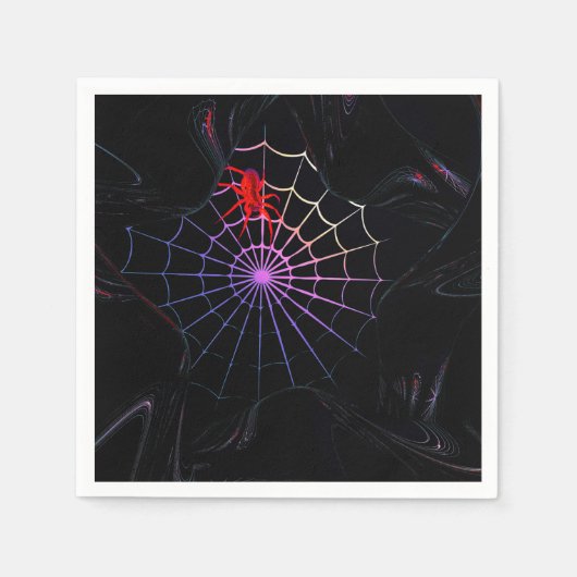 Rote Spinne in einem leuchtenden Netz Serviette (Vorderseite)