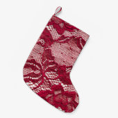 Rote Spitze: elastischer Jacquardtextil. Kleiner Weihnachtsstrumpf (Vorderansicht (hängend))