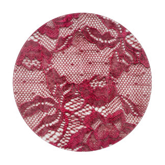 Rote Spitze: elastischer Jacquardtextil. Schneidebrett