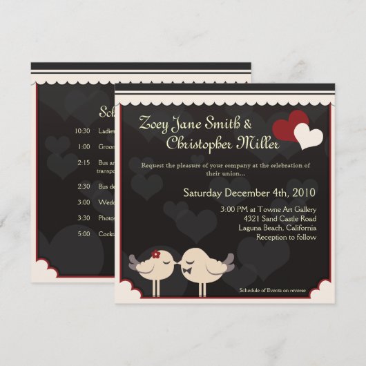 Rote Spitze-Liebe-Vögel, die Einladung Wedding (Vorne/Hinten)