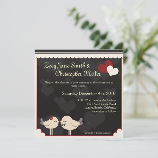 Rote Spitze-Liebe-Vögel, die Einladung Wedding (Stehend Vorderseite)