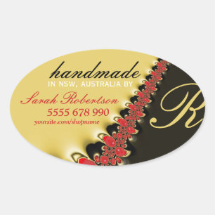 Rote Spitze und goldenes Satin-Handmade-Label-Oval Ovaler Aufkleber