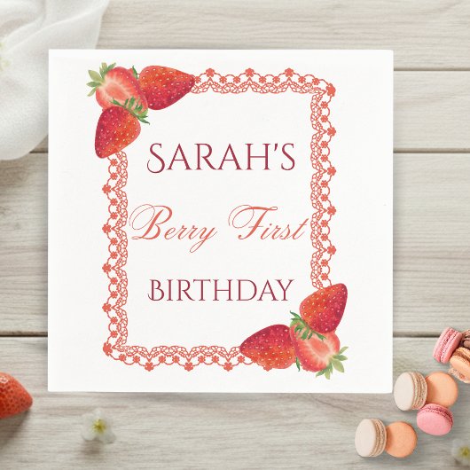 Rote Spitzen-Beere Erster Geburtstag  Serviette
