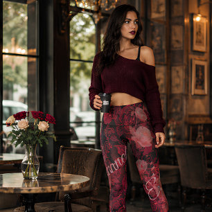 Rote Spitzenrosen Romantische Gotische Blumenmode Leggings