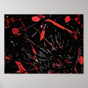 Rote Splint, abstrakte Kunst, schwarze Leinwand Poster