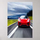 Rote Sportwagen auf der Straße | AI Art Poster (Vorne)