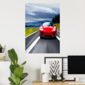 Rote Sportwagen auf der Straße | AI Art Poster (Heimbüro)