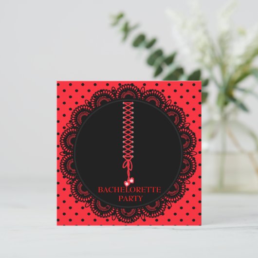 ROTE SPOT LACE JUNGGESELINNEN-ABSCHIED EINLADUNG (Stehend Vorderseite)