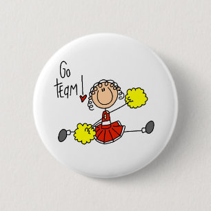Rote Stäbchen-Figur Cheerleader T-Shirts und Gesch Button