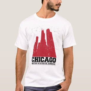 Rote Stadt-Skyline Chicagos, Illinois T-Shirt