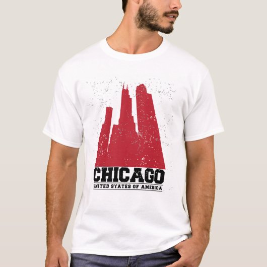 Rote Stadt-Skyline Chicagos, Illinois | T-Shirt (Vorderseite)