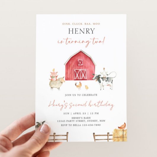 Rote Stalltiere Geburtstagsparty Einladung