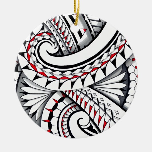 Rote Stammes- polynesische Muster mit Schattierung Keramik Ornament (Vorne)