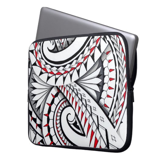 Rote Stammes- polynesische Muster mit Schattierung Laptopschutzhülle (Vorderseite Links)