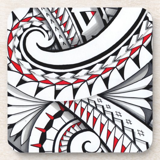 Rote Stammes- polynesische Muster mit Schattierung Untersetzer (Vorderseite)