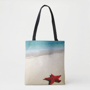 Rote Starfish auf weißem Sand-Strand Tasche
