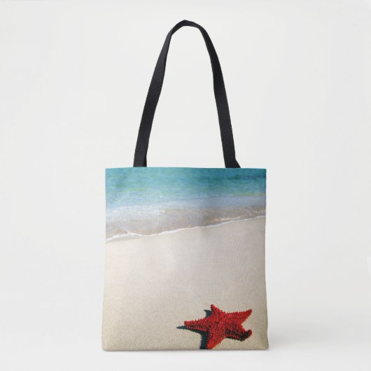 Rote Starfish auf weißem Sand-Strand Tasche (Vorderseite)