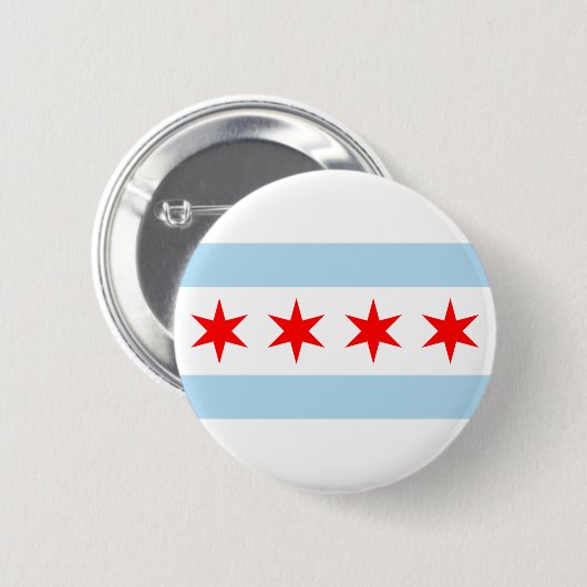 Rote Stars Chicago Flag Blau und Weiße Streifen Button (Vorne & Hinten)