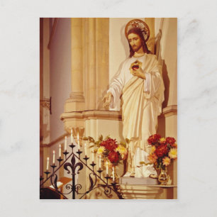 Rote Statue Christi mit offener Palme mit Stigma Postkarte