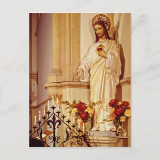 Rote Statue Christi mit offener Palme mit Stigma Postkarte