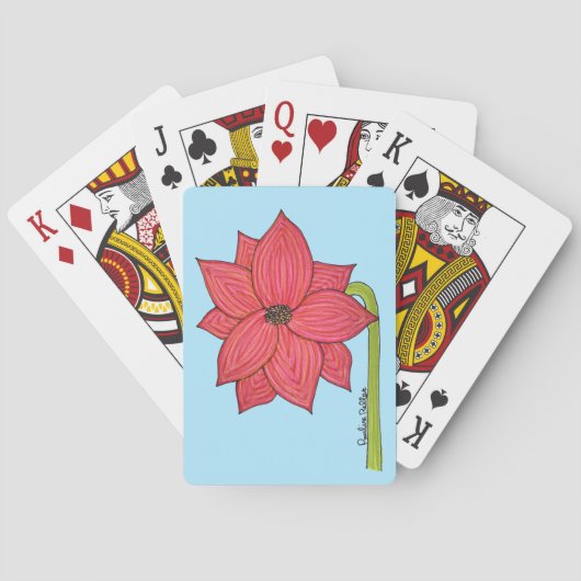 Rote Sternblume mit blauem Hintergrund Spielkarten (Rückseite)
