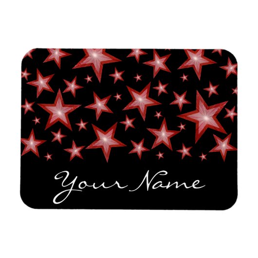 Rote Sterne flexibler Magnet "Dein Name" schwarz (Horizontal)