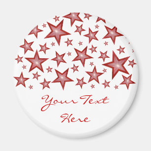 Rote Sterne Kühlschrankmagnet "Dein Text" weiß