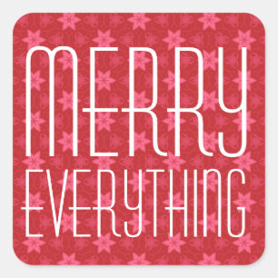 Rote Sterne Merry alles Typografie Quadratischer Aufkleber