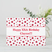 Rote Sterne mit Botschaft zum Geburtstag Einladung (Stehend Vorderseite)