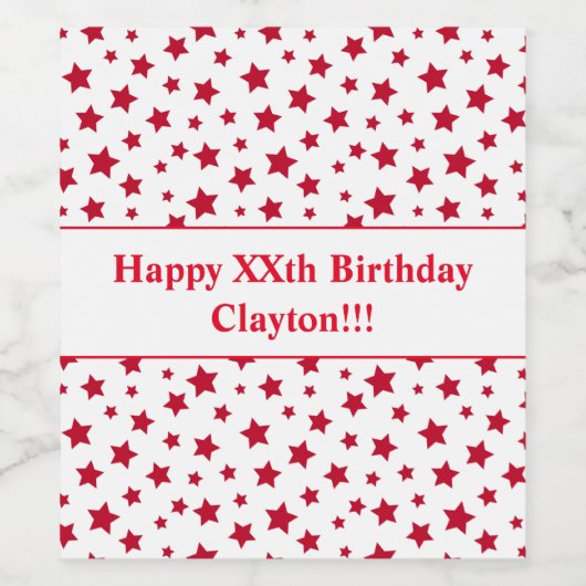 Rote Sterne mit Geburtsweinetikett Weinetikett (Einzelnes Label)