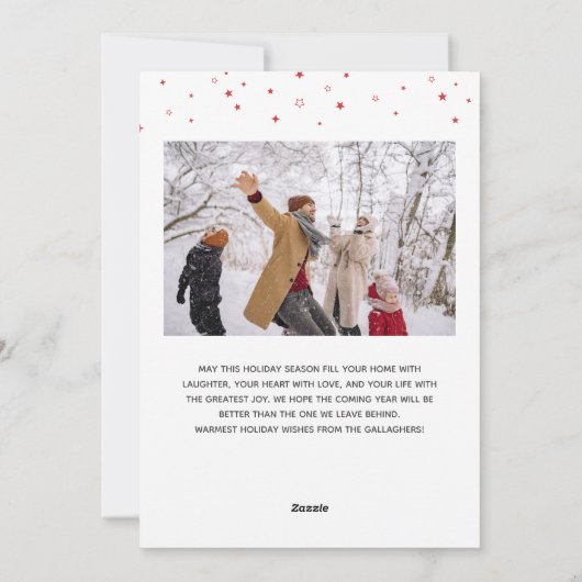 Rote Sterne Name in Script Weihnachten Foto (Rückseite)