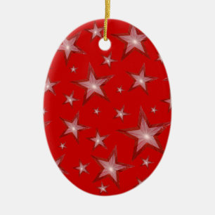 Rote Sterne-Ornament Oval Keramikornament