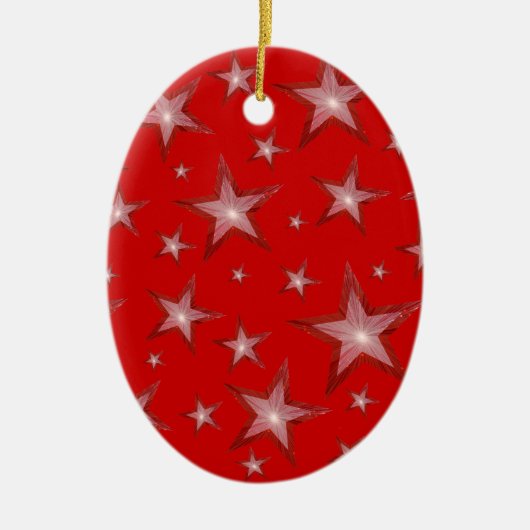 Rote Sterne-Ornament Oval Keramikornament (Vorne)