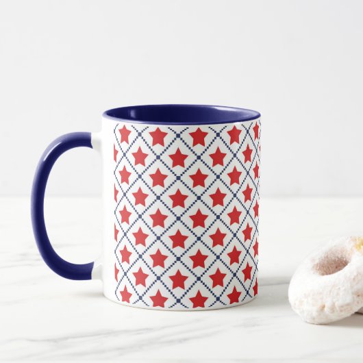 Rote Sterne Punktlinien Tasse (Mit Donut)