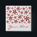 Rote Sterne Schaltfläche 'Ihr Name' weiß Button<br><div class="desc">Modernes Design mit "leuchtenden" roten und weißen Sternen auf weißem Hintergrund, und Ihr Text in rot geschrieben. Button-Abzeichen mit individualisierbarem Design für Sie, um Ihre eigenen Texte, Bilder und Ideen zu personalisieren. Bitte beachten Sie, dass es sich um ein gedrucktes Bild handelt, das mit Originalfotos und Digitaltechnik erstellt wurde, es...</div>