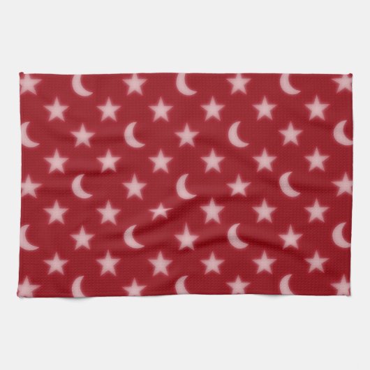 Rote Sterne und Mondmuster Geschirrtuch (Horizontal)