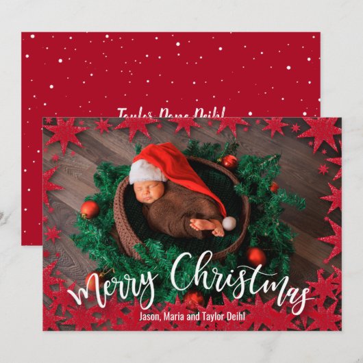 Rote Sterne Weihnachten Geburtshinweise (Vorne/Hinten)