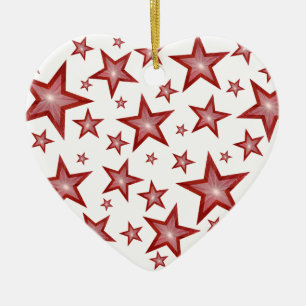 Rote Sterne Zierherz weiß Keramik Ornament